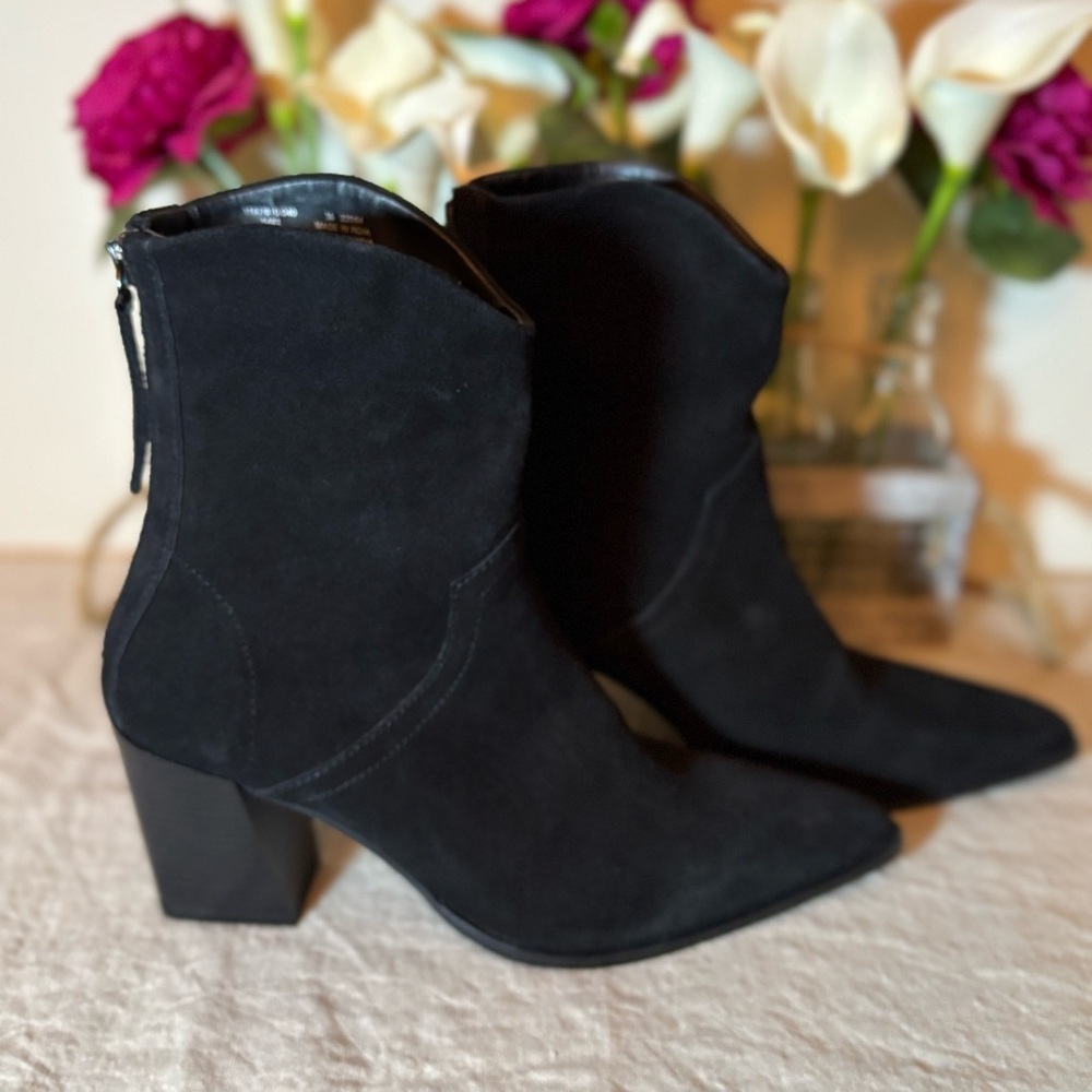 Zara Cowboy Split Suede Leather Heeled Ankle Boots Black Size 36 UE, Size 6 US.